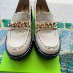 Sam Edelman Taelor Chain Loafers – Cream Leather – Lug Sole -  Like New In Box